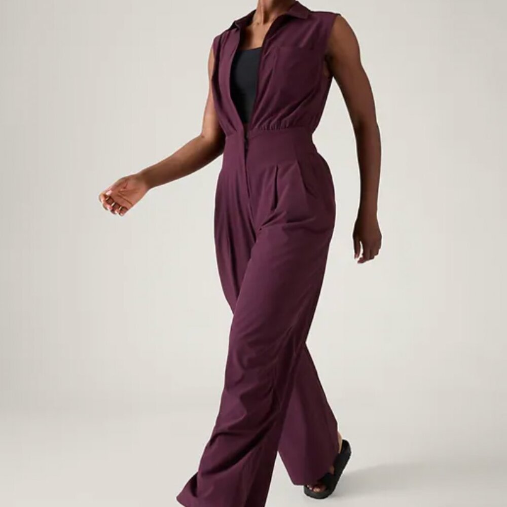 Athleta Brooklyn Heights Wide Leg Jumpsuit Romper Mulberry Size US 0P